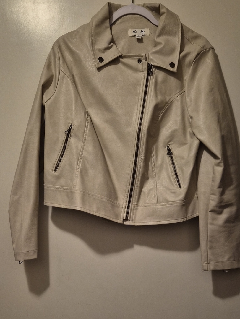 Cream Faux Leather Moto Jacket - Women's